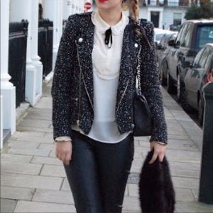 Zara Tweed Boucle Moto Jacket